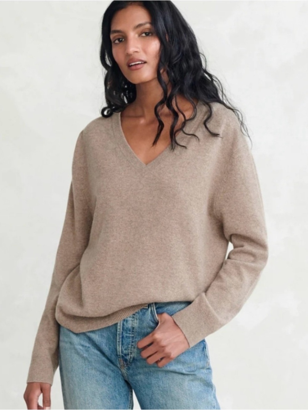 Jenni Kayne Flynn Cashmere V-Neck In Taupe Size Small